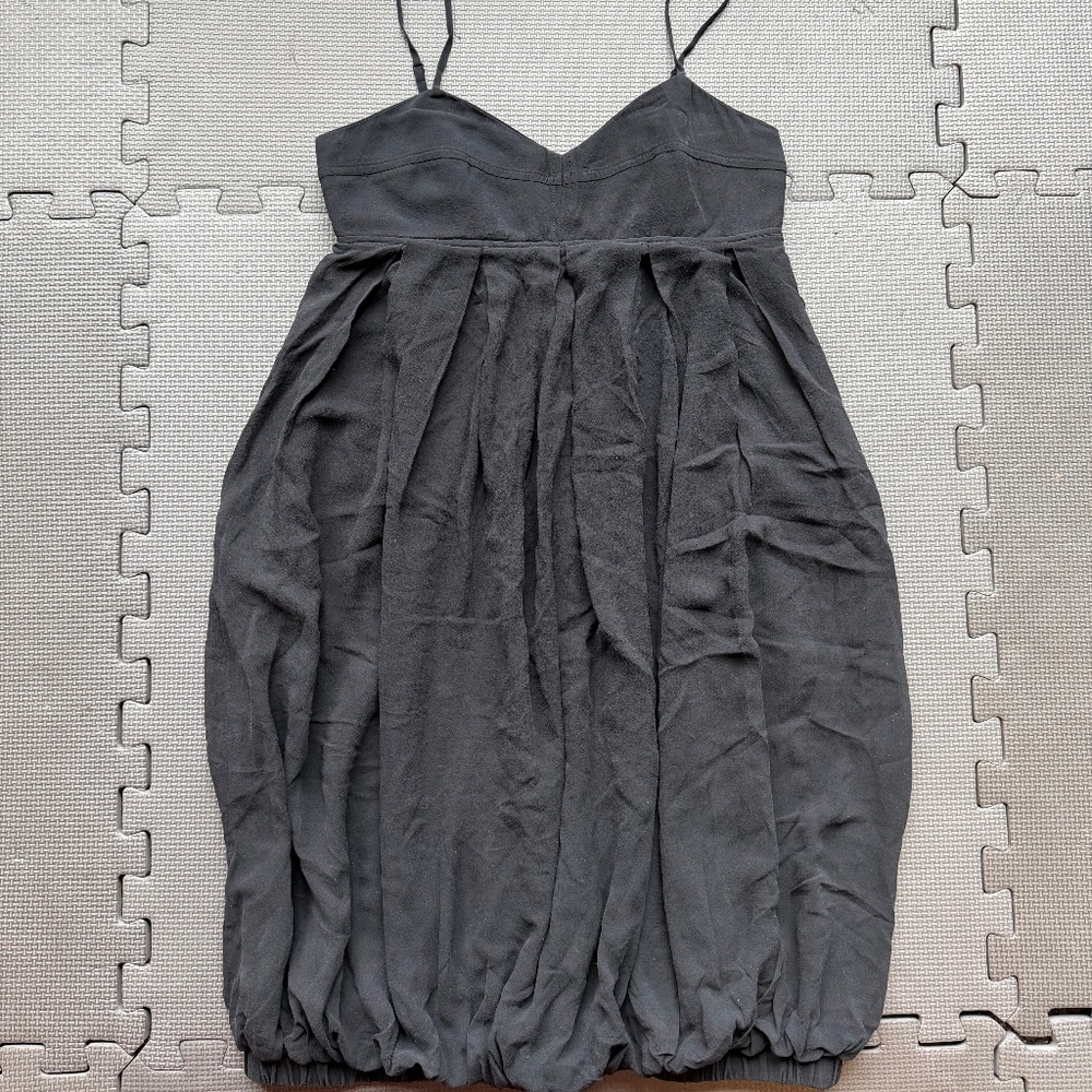 Club Monaco Black Silk-Style Bubble Hem Mini Dress